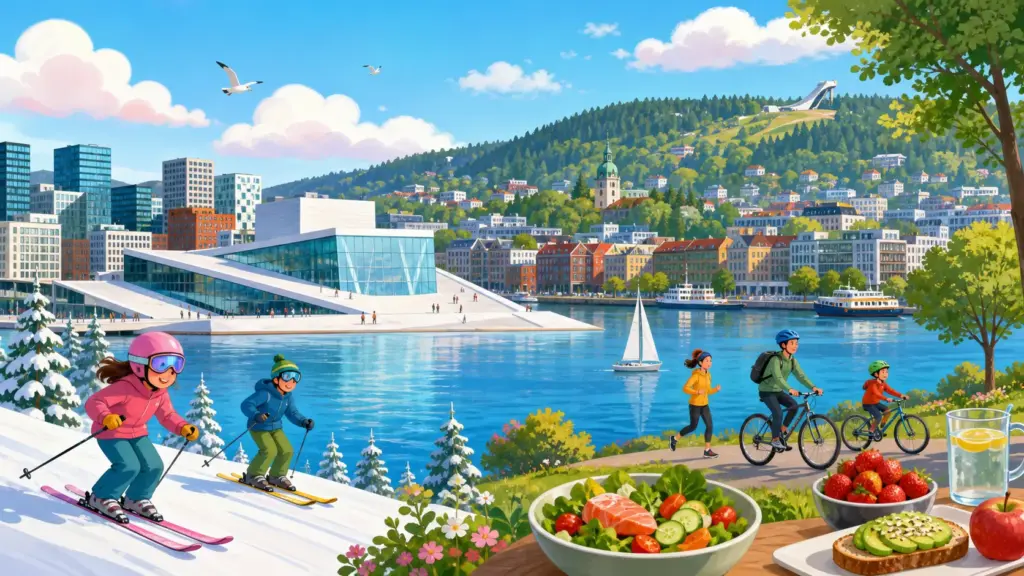 Oslo landmarks, active residents and a fresh food market