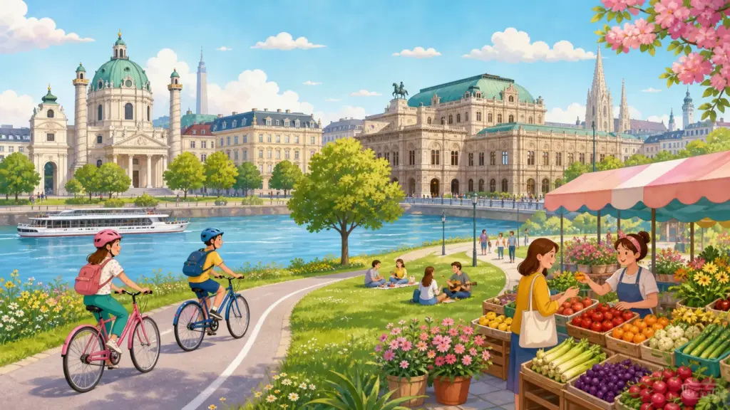 Vienna landmarks, active residents and a fresh food market