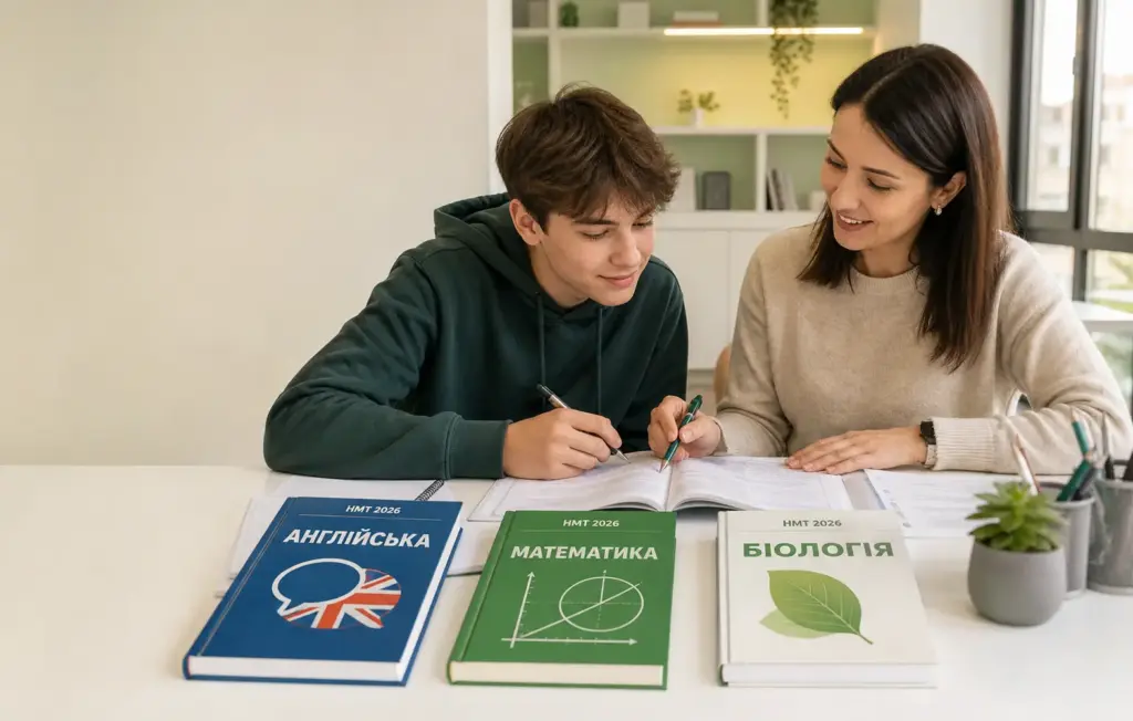 Преподаватель и ученик готовятся к НМТ 2026 по английскому, математике и биологии