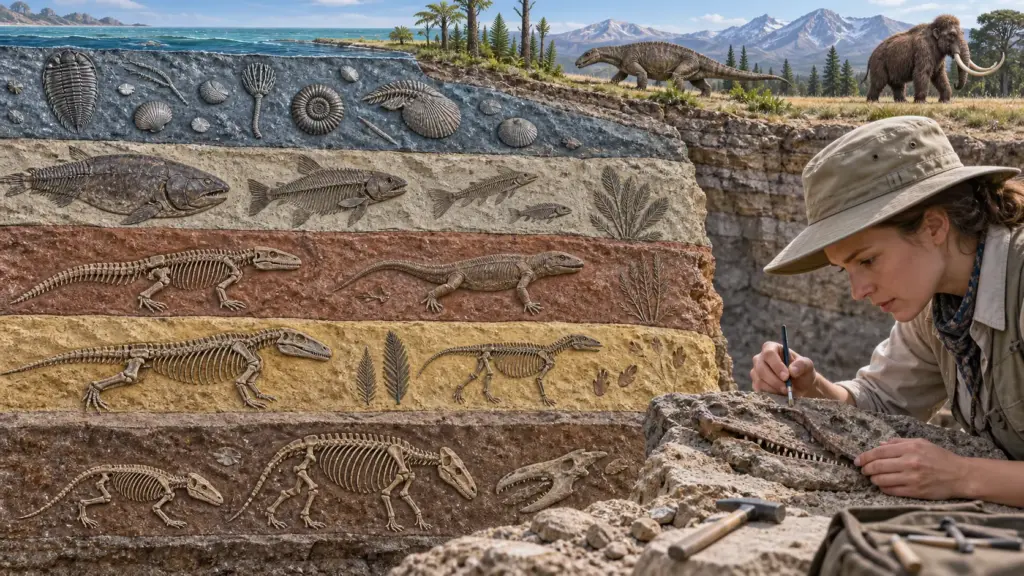 Ископаемые и последовательность слоёв раскрывают историю жизни