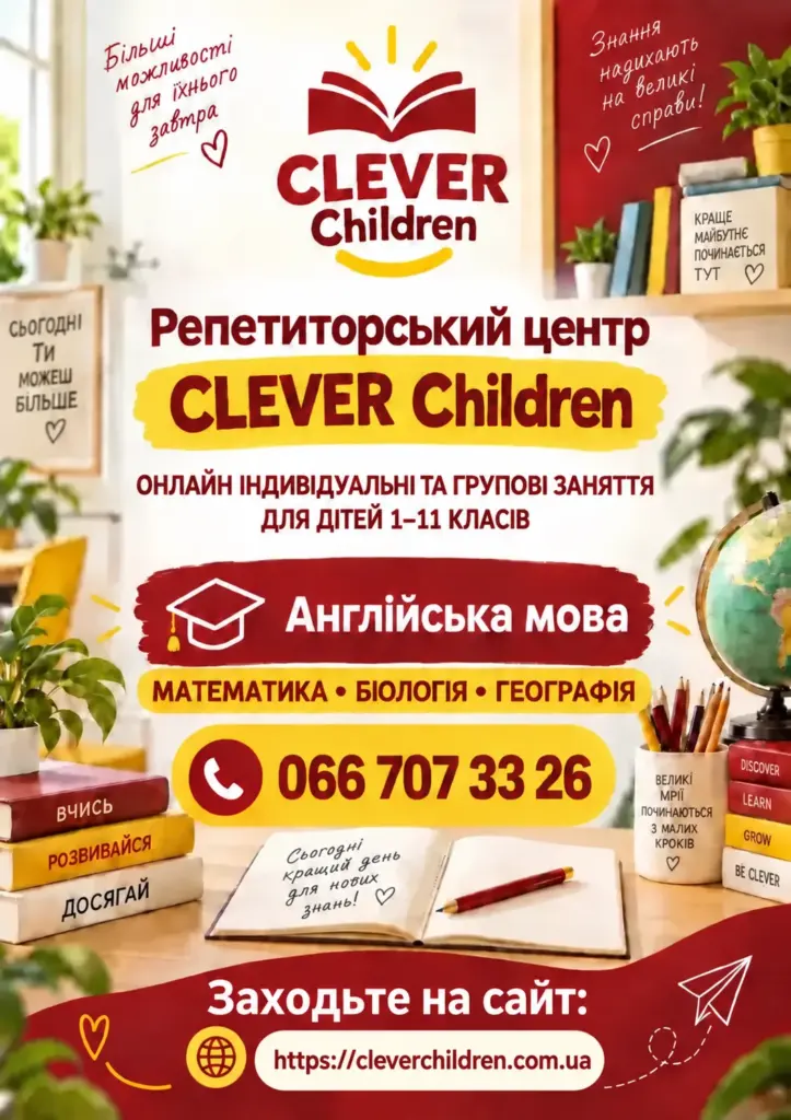 Онлайн індивідуальні та групові заняття для дітей 1–11 класів у CLEVER Children