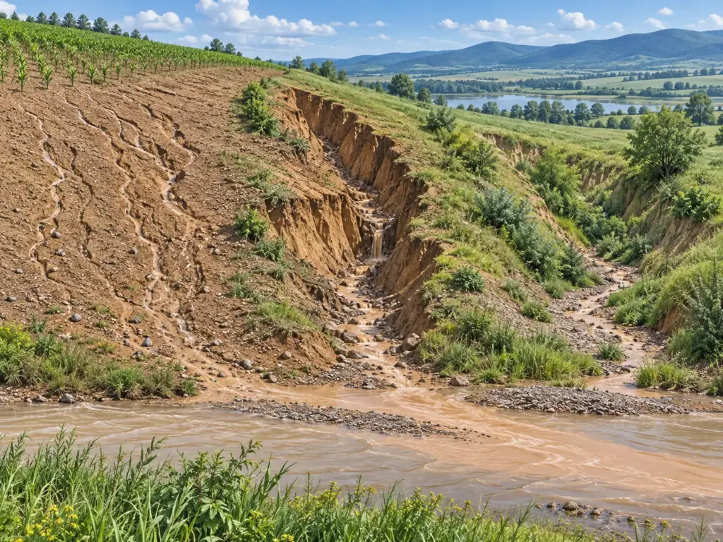 Промоины, овраг и балка на склоне под действием водного стока