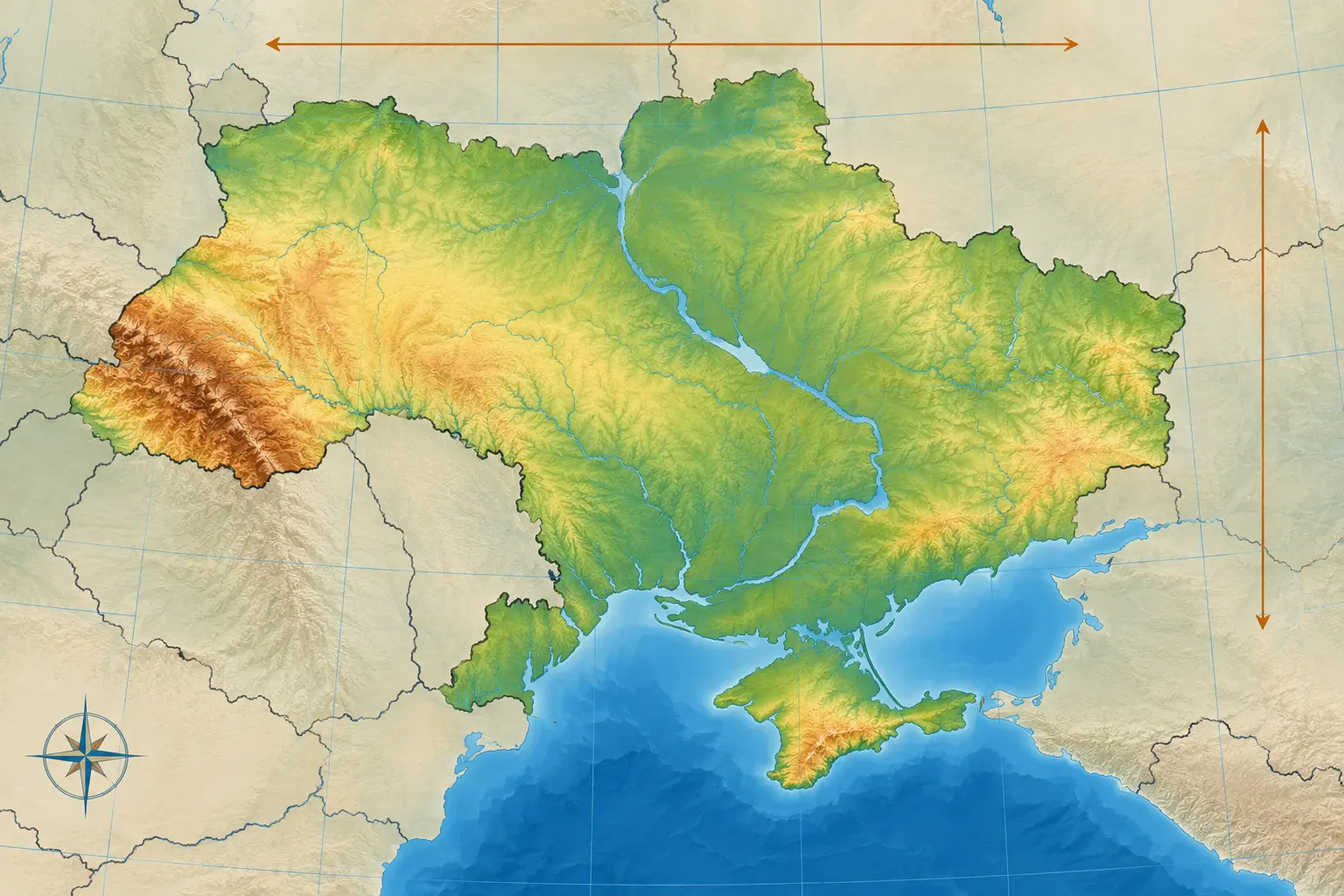 Фізична карта території України